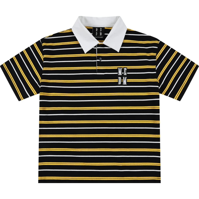 MEDM color blocked striped polo three-dimensional shell embroidery casual round neck short sleeved classic design loose couple T-shirt