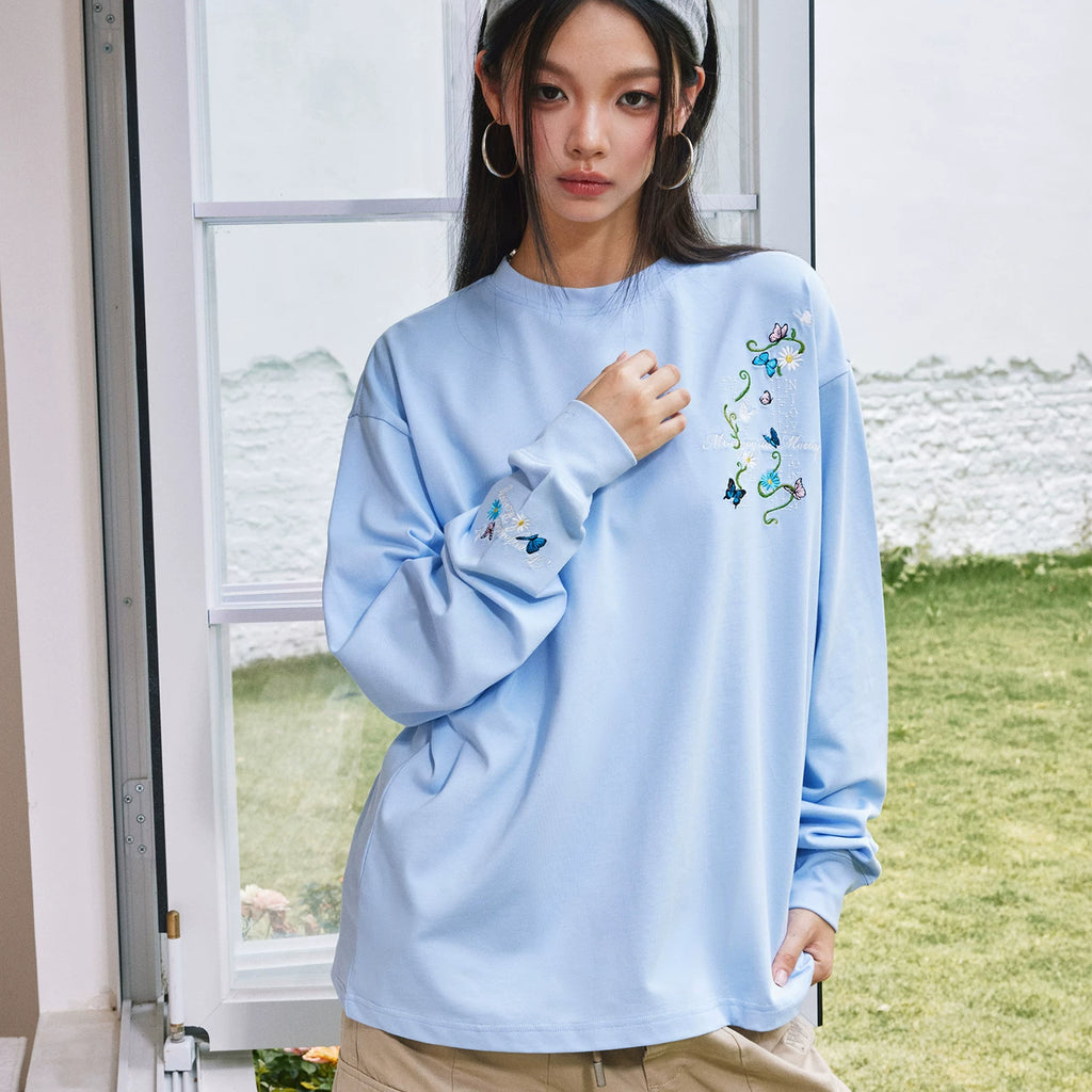 MEDM2025 new product butterfly vine round neck casual long sleeved T-shirt commuting simple couple base shirt top autumn