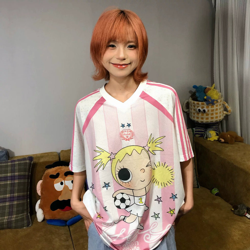 MEDM × YUY Jade Collaboration - Large Pattern Printed Embroidered Casual Jersey Short Sleeve Commuter Cute Style Versatile T-shirt