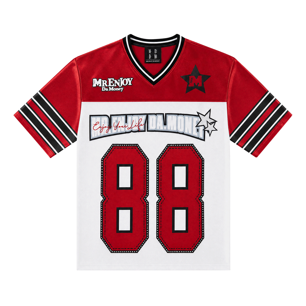 MEDM Couple T-shirt New Retro Splicing Color Contrasting V-neck Short Sleeve Top Versatile World Cup Jersey Long