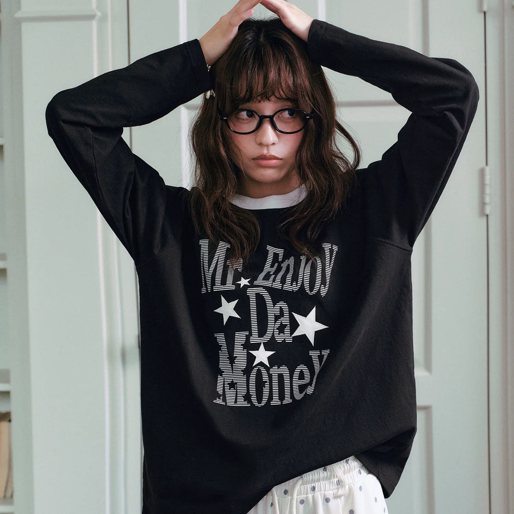 MEDM Star Skin Retro Stripe Casual Round Neck Long Sleeve T-shirt American Street Simple and High End Top Trendy