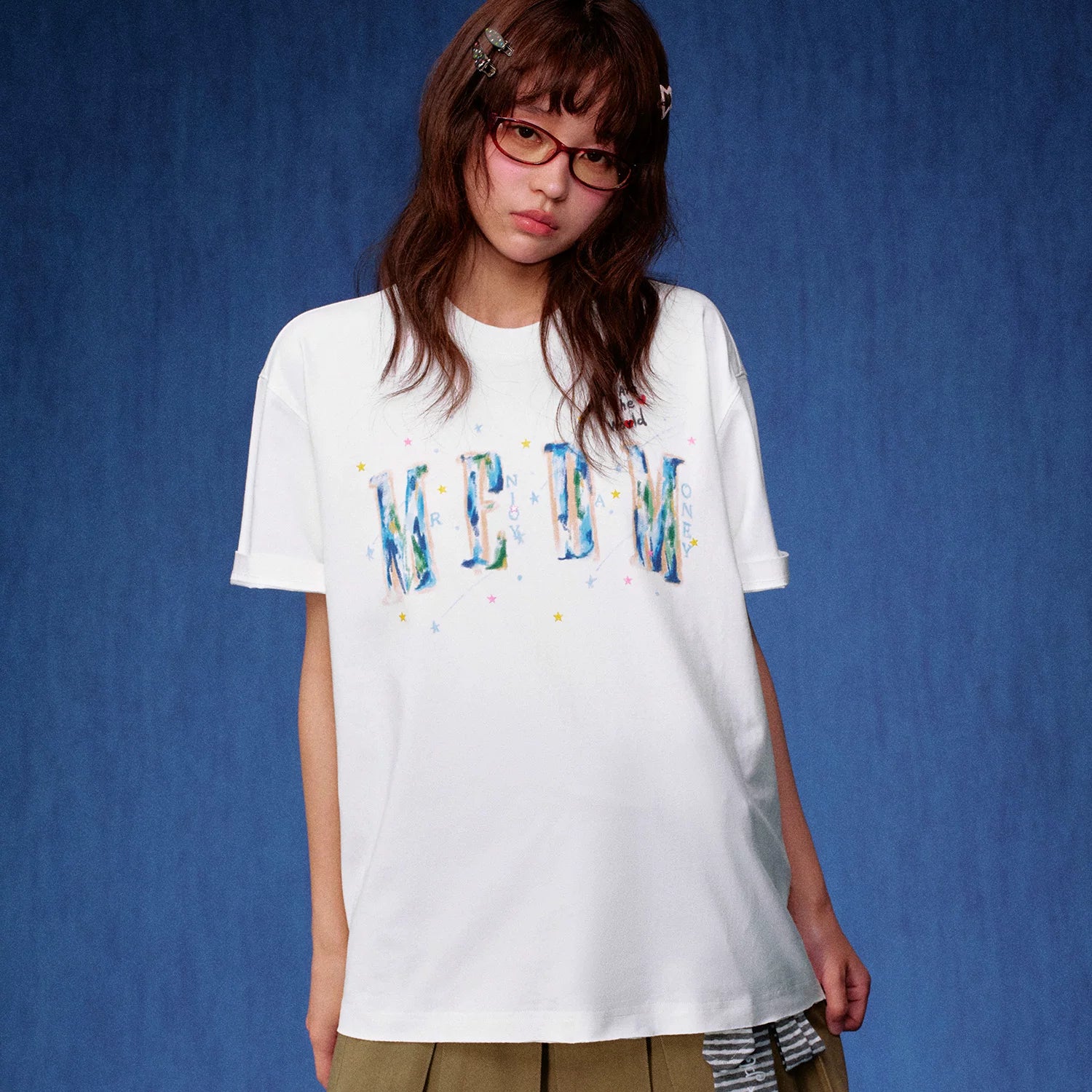 MEDM Same Earth Printed Star Jelly Gel Letter Printed Water Washed Short Sleeve American Retro Casual T-shirt