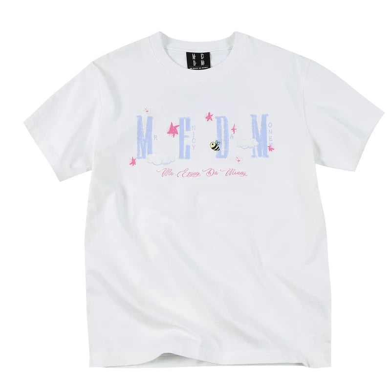 MEDM x Iria mailbox collaboration cloud digital print glitter logo short sleeved casual round neck T-shirt for women summer