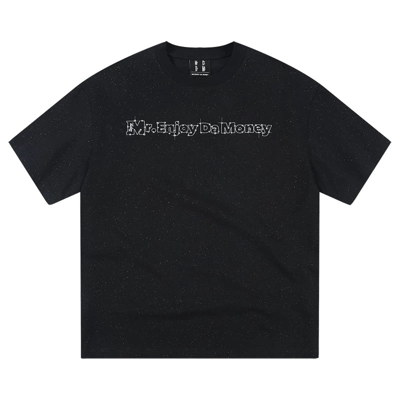MEDM26SS Starry Sky Letter Diamond Technology Flash Point Fabric Short Sleeve Men's American Retro Leisure Summer T-shirt Women
