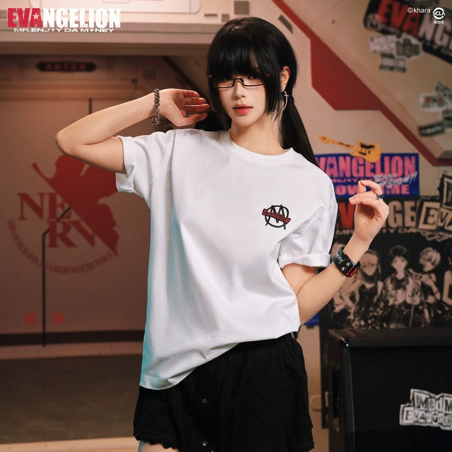 MEDMxEVA NEVER END series Q-version group image pentagram print casual short sleeved trendy round neck T-shirt for summer