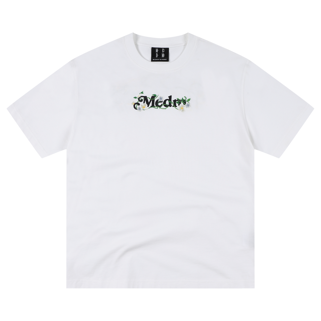 MEDM Light Embroidered Flower Casual Round Neck T-shirt American Street Versatile Letter Printed Loose Couple Short Sleeve