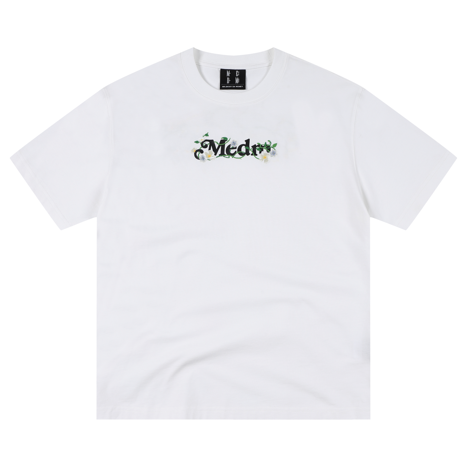 MEDM Light Embroidered Flower Casual Round Neck T-shirt American Street Versatile Letter Printed Loose Couple Short Sleeve