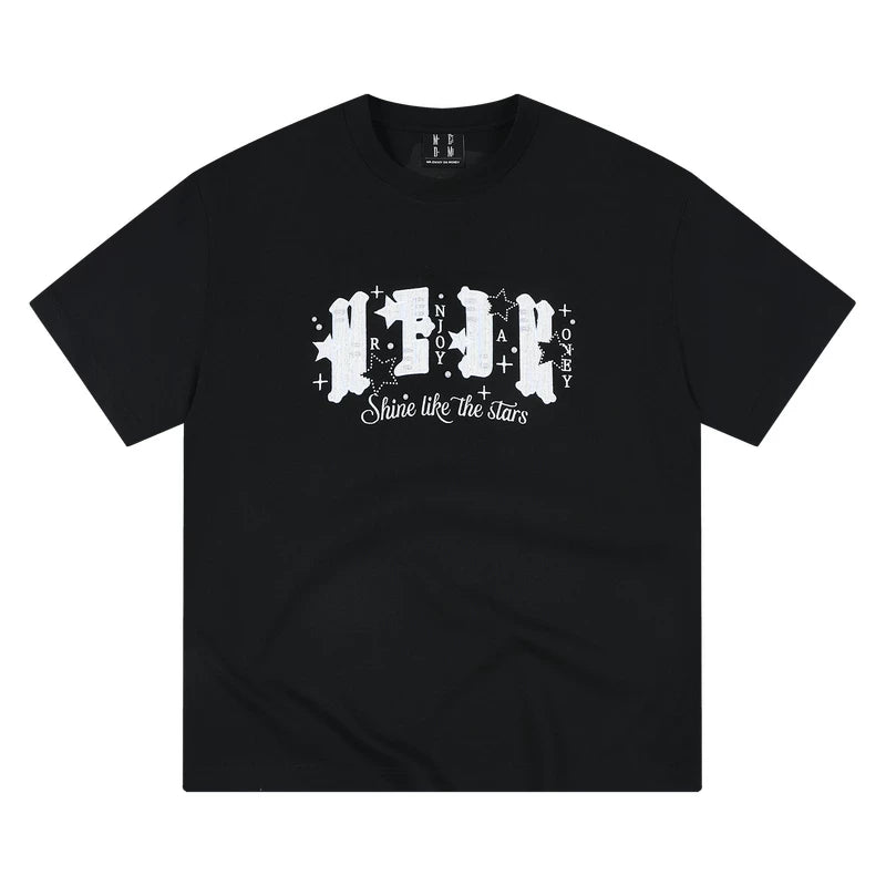 MEDM Little Fragrance Patch Logo Star Pearl Nail Embroidery Casual Short Sleeve Loose Round Neck Couple T-shirt Summer