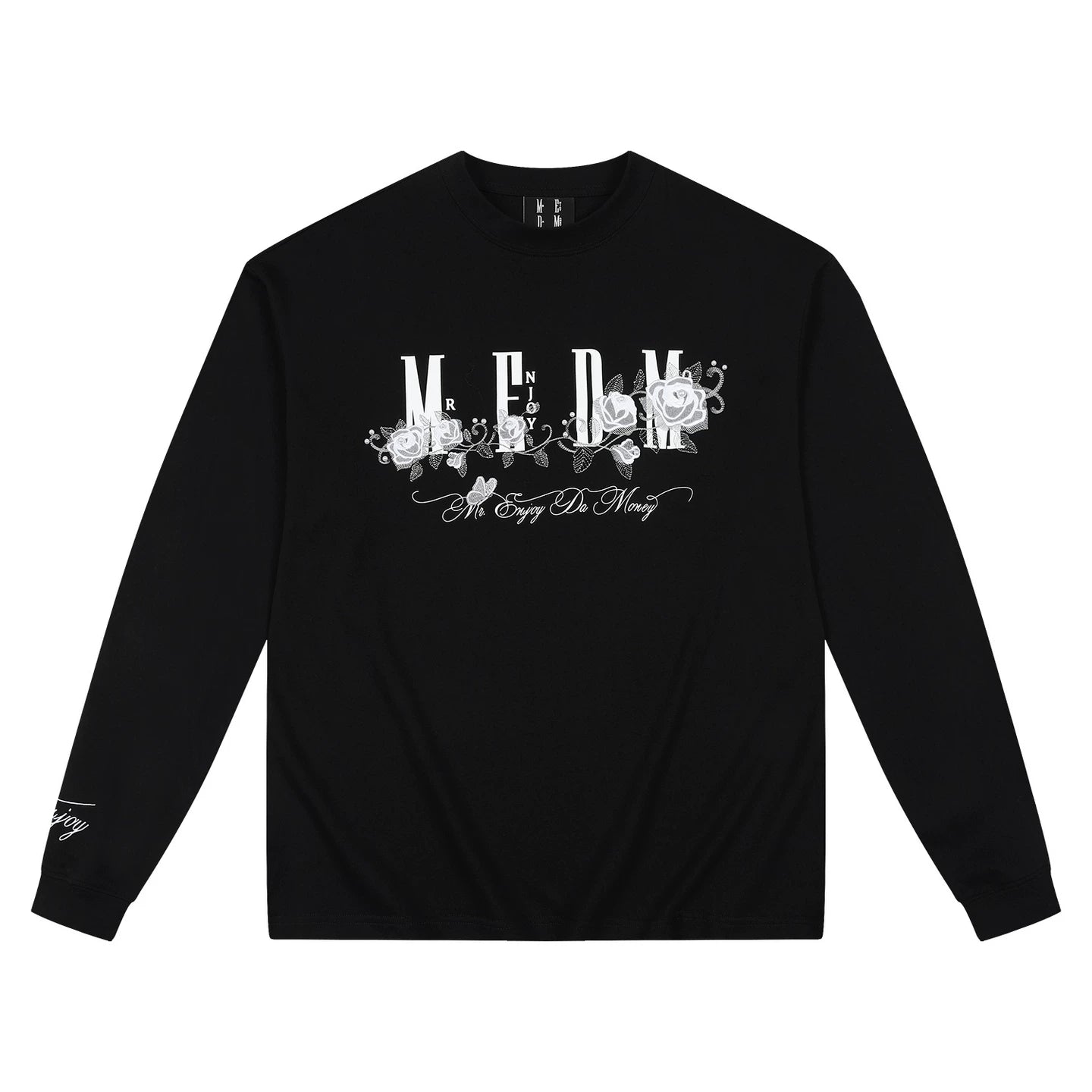 MEDM Ice Rose Embroidered Nail Bead Printed LOGO Casual Long Sleeve T-shirt Trendy Round Neck Loose Bottom Shirt Autumn