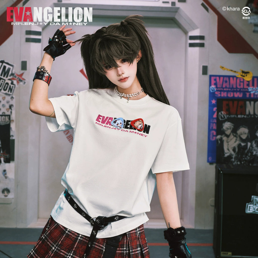 MEDMxEVA NEVER END Series Q-Version Character Velcro Short Sleeve Printed Logo Casual Round Neck T-shirt Trendy