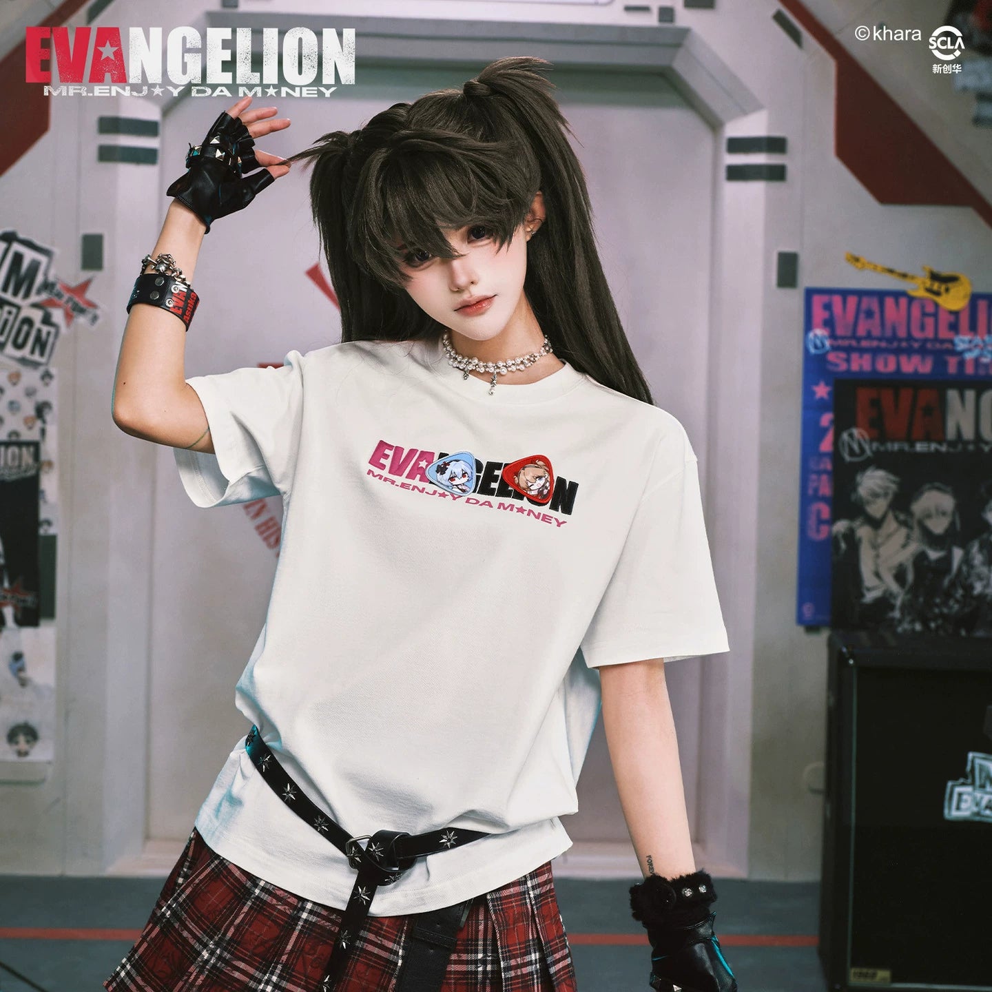 MEDMxEVA NEVER END Series Q-Version Character Velcro Short Sleeve Printed Logo Casual Round Neck T-shirt Trendy