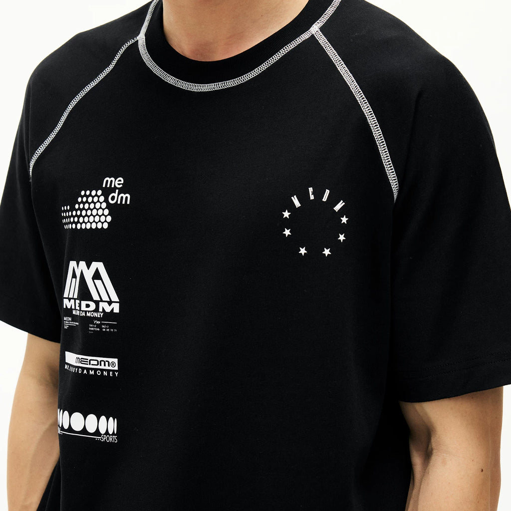 MEDM Racing Sports Series Loose Shoulder T-shirt Street Luxury Men's and Women's Breathable Casual Color Contrast Short Sleeve Summer