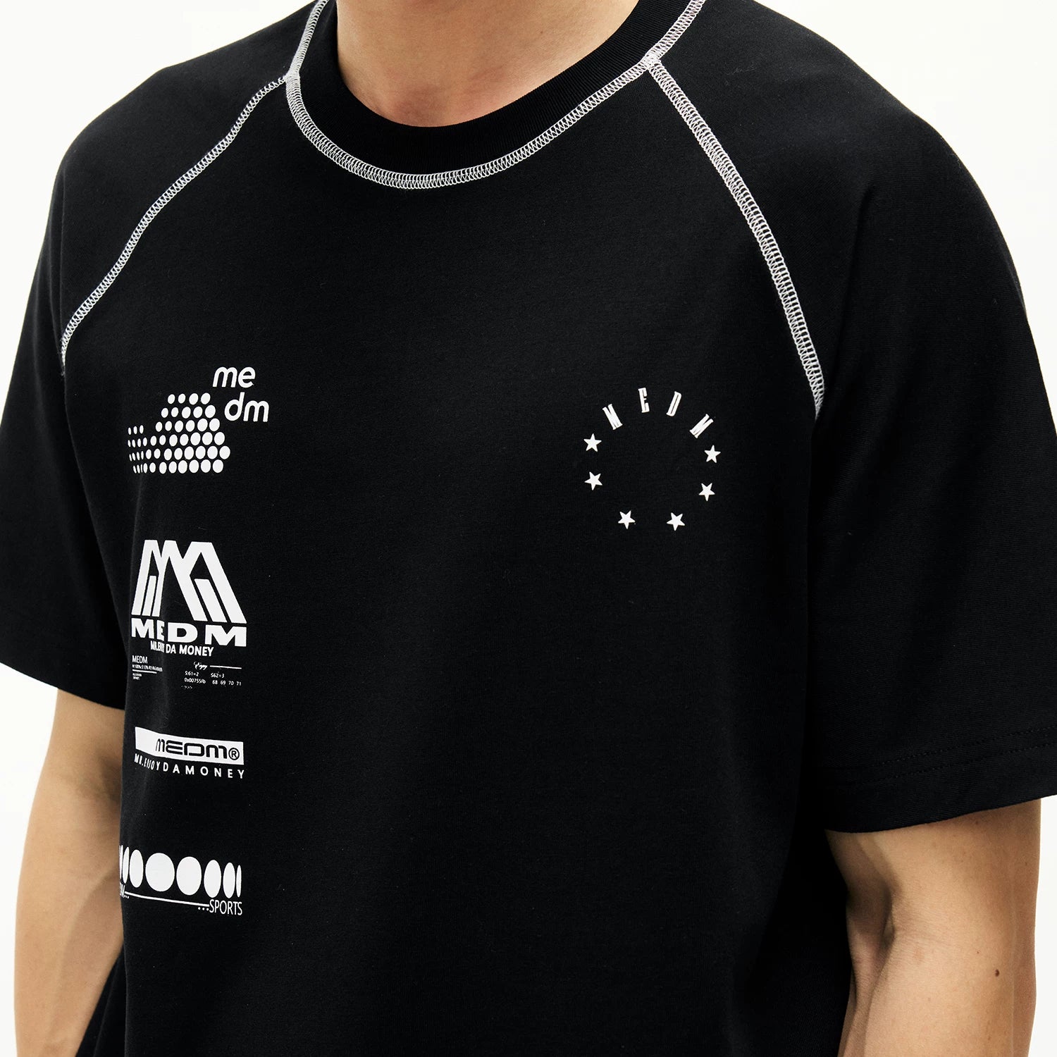 MEDM Racing Sports Series Loose Shoulder T-shirt Street Luxury Men's and Women's Breathable Casual Color Contrast Short Sleeve Summer