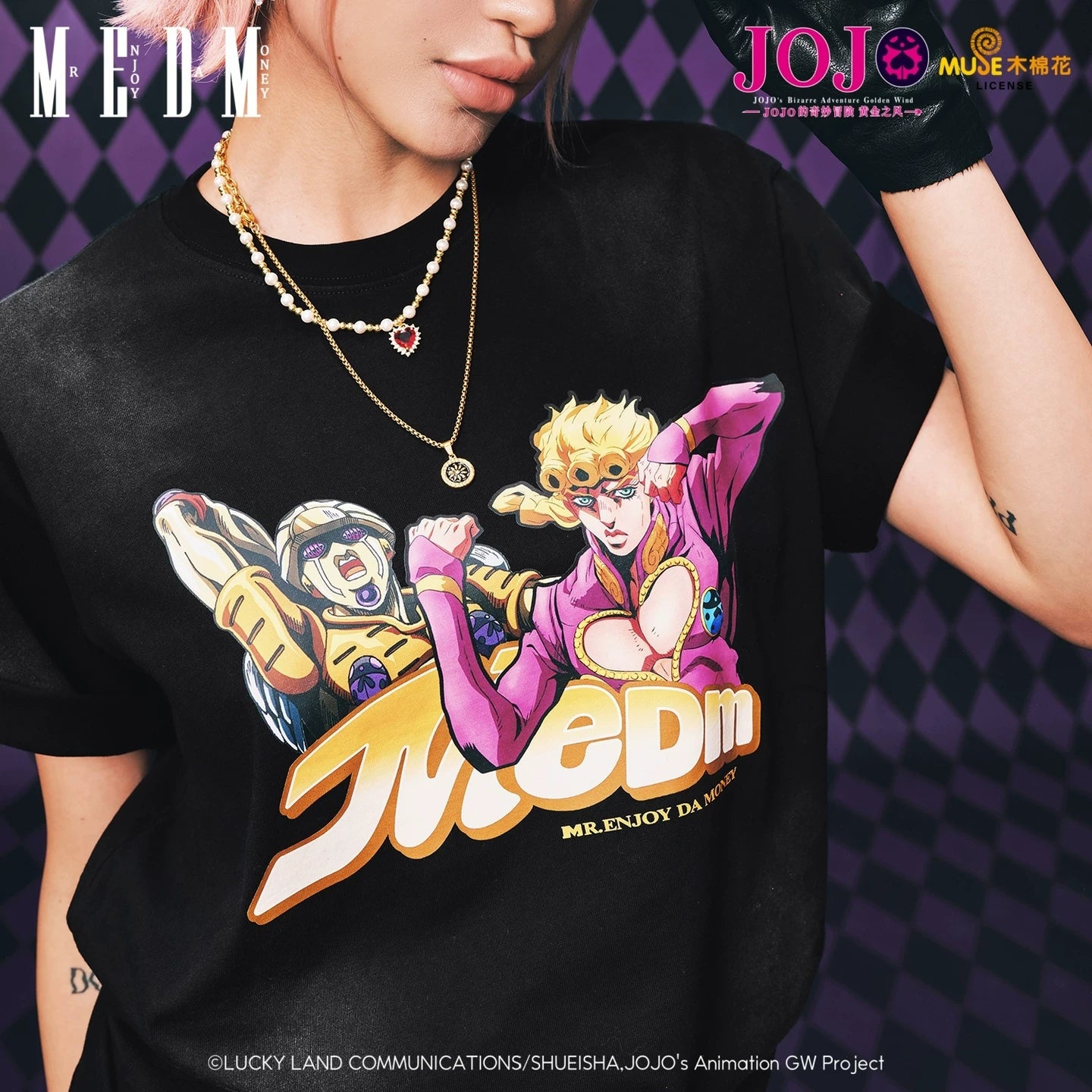 MEDMxJOJO's Bizarre Adventure Collaboration - Basic Anime Printed Casual Short Sleeve Washed Outdated T-shirt for Men
