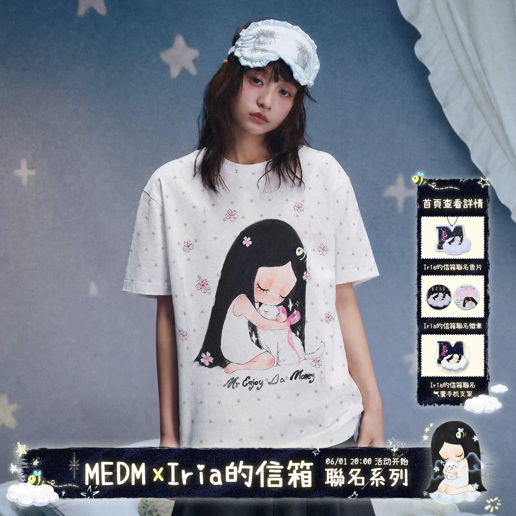 MEDM × Iria's mailbox joint guardian kitten print full star casual small version short sleeved round neck T-shirt