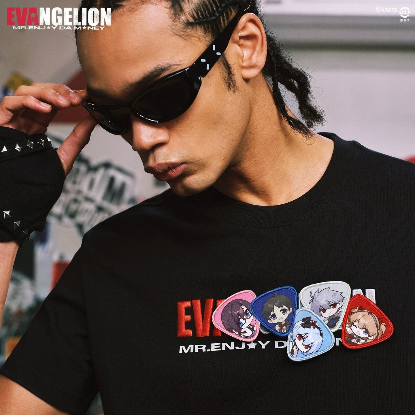 MEDMxEVA NEVER END Series Q-Version Character Velcro Short Sleeve Printed Logo Casual Round Neck T-shirt Trendy