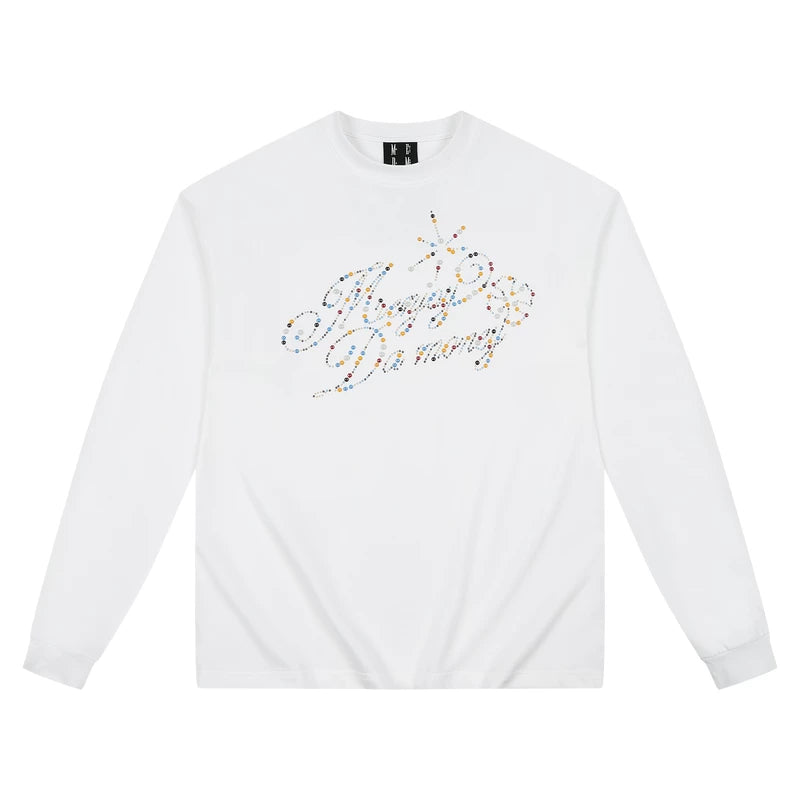 MEDM colored stone nail bead logo casual round neck long sleeved T-shirt trendy, fashionable, comfortable, loose couple top for autumn and winter