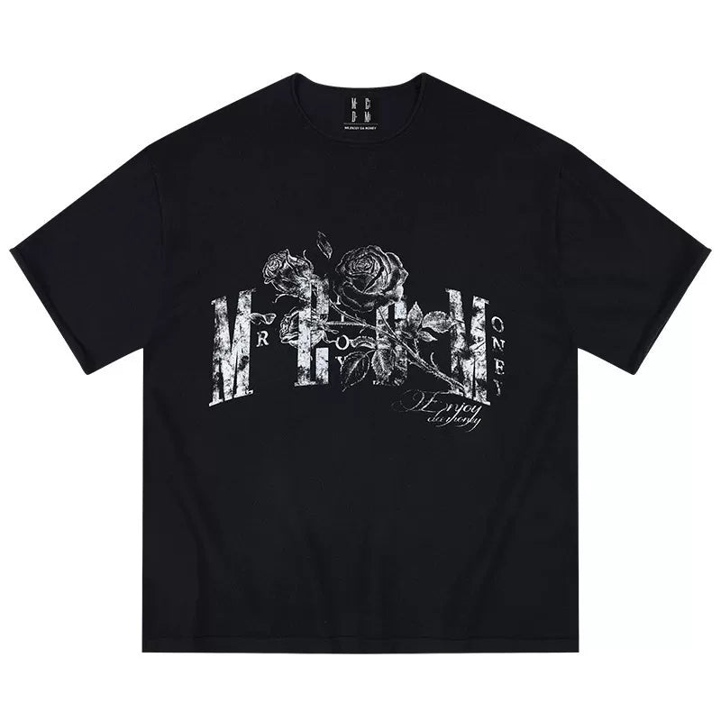 MEDM Rose Knitted Casual Round Neck Short Sleeve 2025 New Product Street Versatile Trendy Pure Cotton Loose Half Sleeve T-shirt