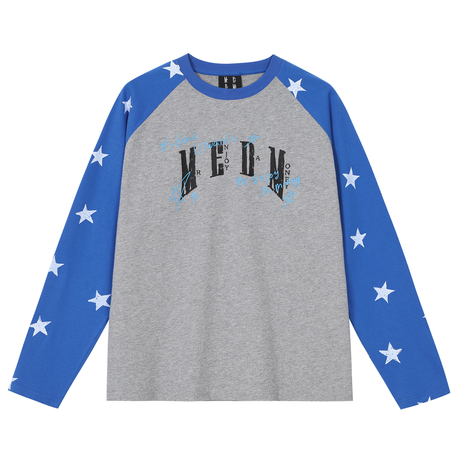 MEDM Handwritten Graffiti Printed Stars Full Print Casual Shoulder Long Sleeve T-shirt Trendy Unisex Loose Top