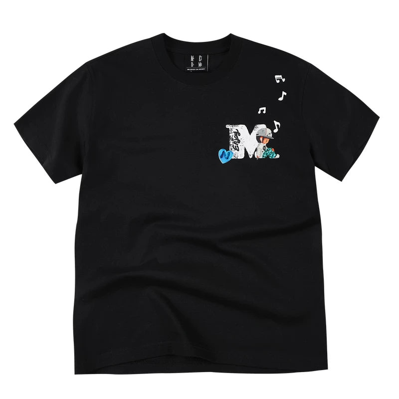MEDMxNEWMASUS collaboration back-to-back letter print casual versatile round neck couple short sleeved T-shirt for summer