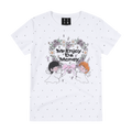 MEDM white floral wreath with little angel print casual round neck short sleeved shirt with full printed polka dot floral loose T-shirt for women, summer style