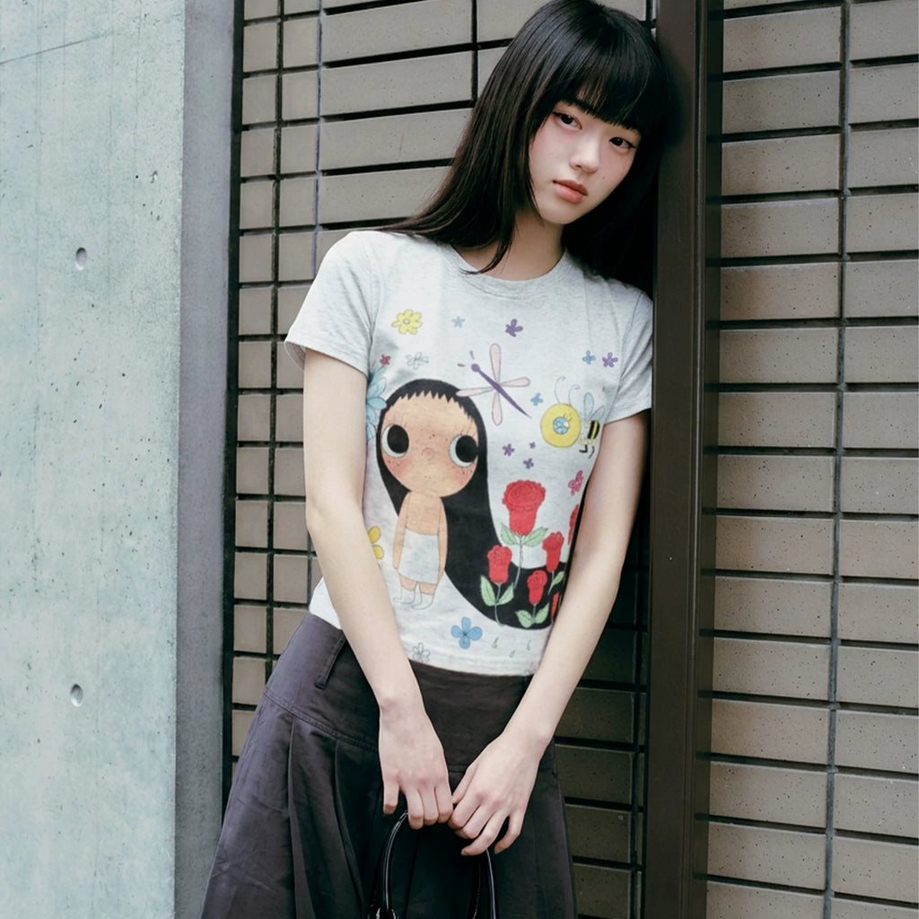 MEDM × YUY Jade Collaboration - Large Pattern Printed Women's Casual Round Neck Short Sleeve Commuter Cute Style Versatile T-shirt