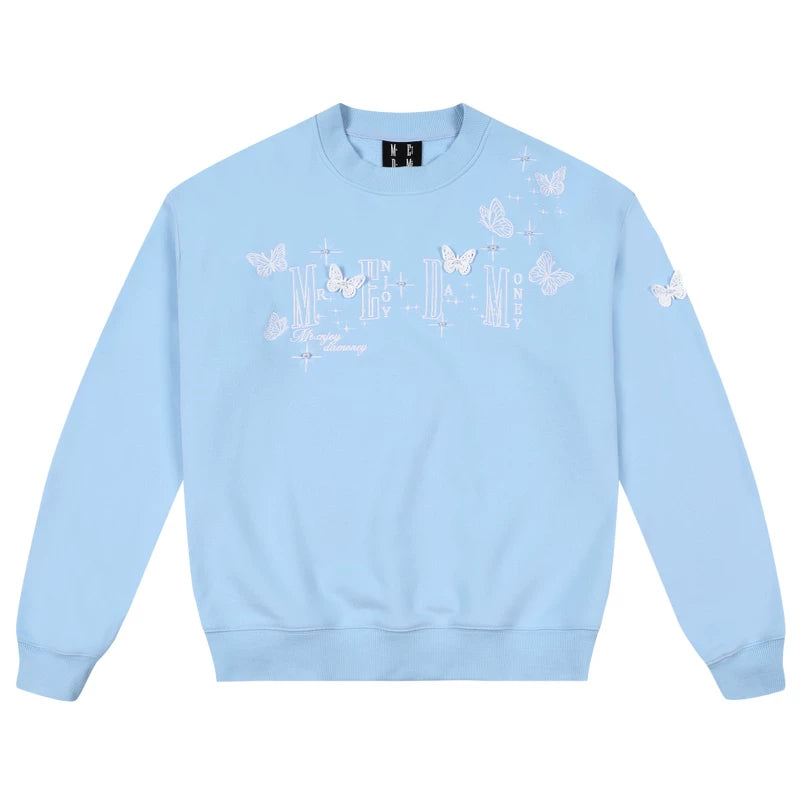 MEDM's new three-dimensional butterfly casual round neck hoodie for spring and autumn, American style loose couple pullover with fleece top for men