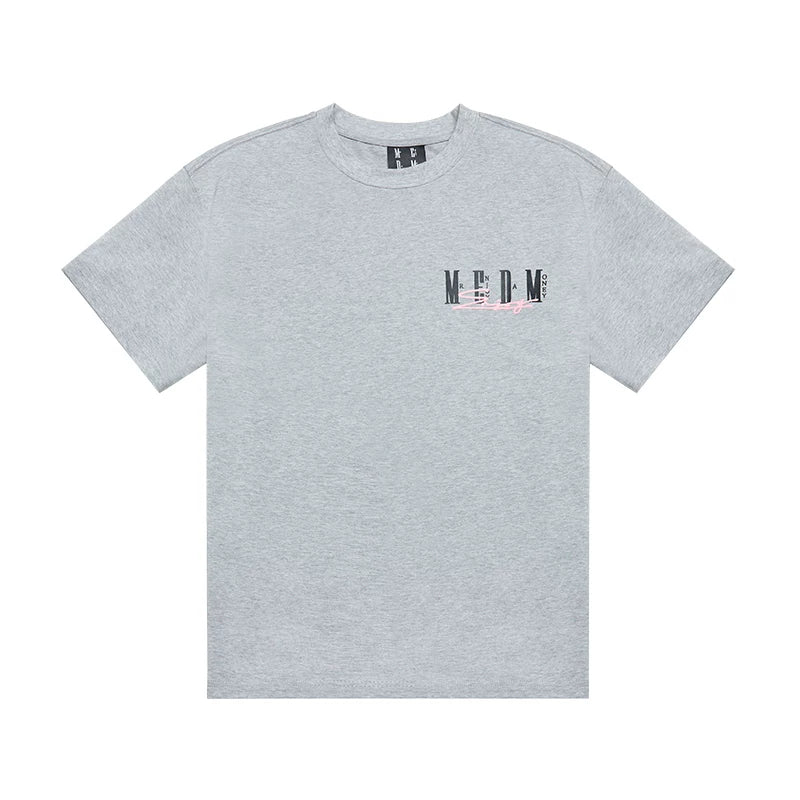 MEDM Summer Graffiti Letter Printed Short Sleeve T-shirt for Men and Women, American High Street Retro Casual Half Sleeve T-shirt