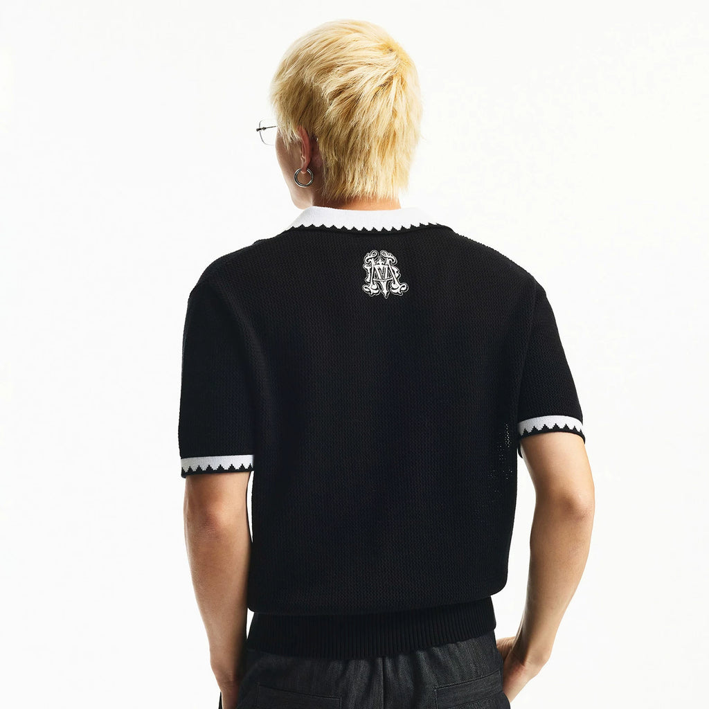 MEDM grid polo contrasting ribbed casual short sleeved street retro breathable lazy style loose couple T-shirt summer