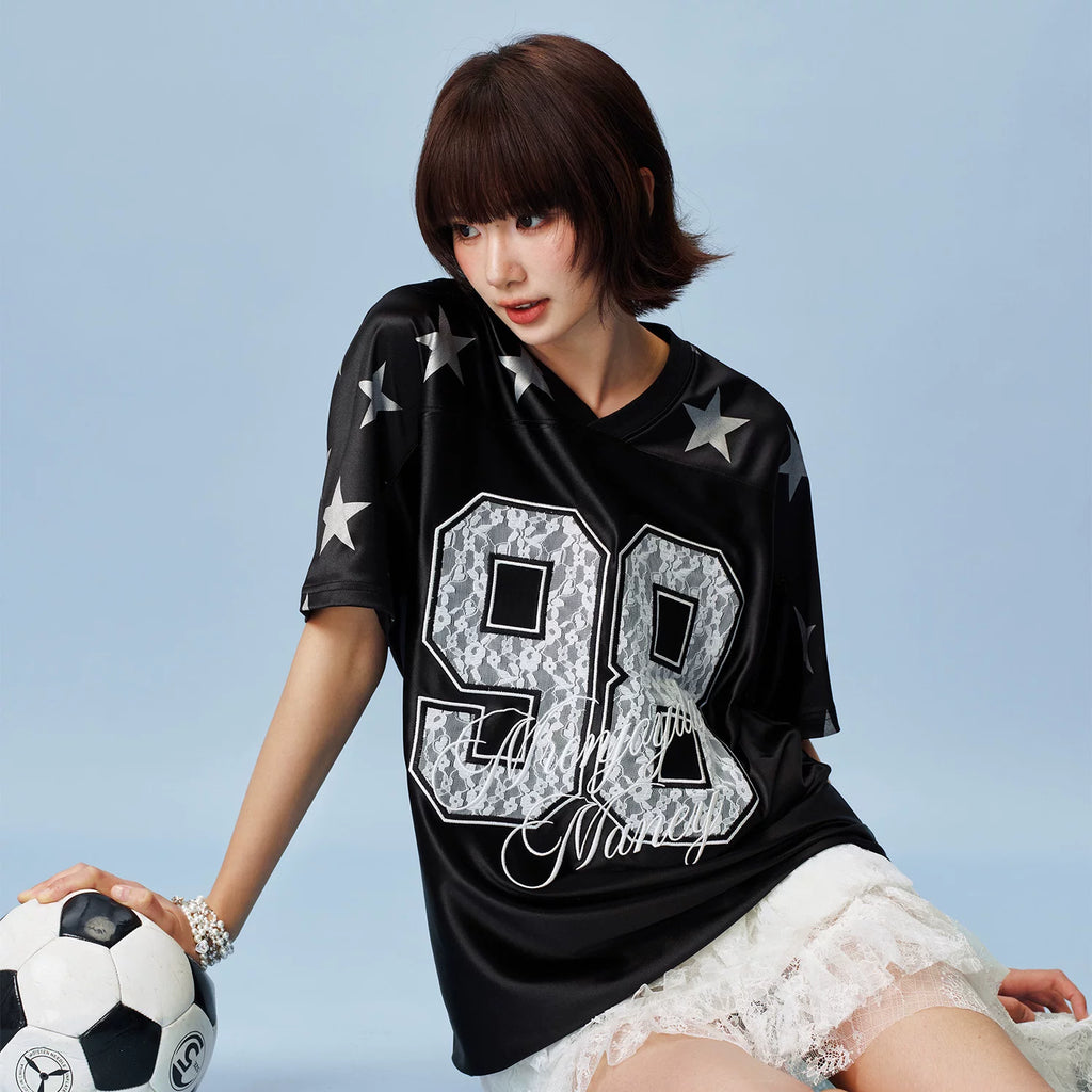 MEDM star style digital casual V-neck jersey for women, 26 new styles, sporty style, loose fit, slimming T-shirt, short sleeved, summer