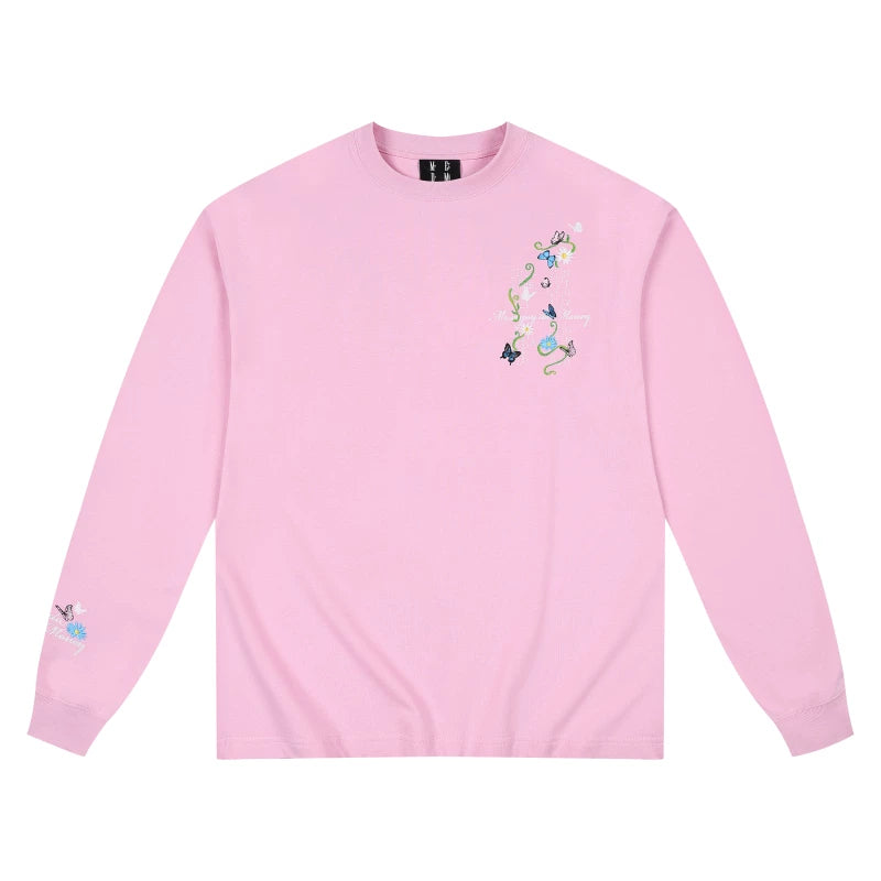 MEDM2025 new product butterfly vine round neck casual long sleeved T-shirt commuting simple couple base shirt top autumn