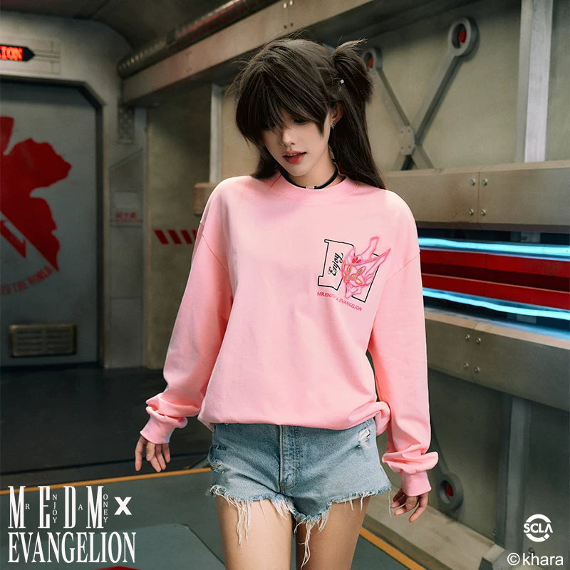 MEDMxEVA Joint Basic Logo Long Sleeve T-shirt Men's Casual Hoodie Top Women's Spring/Autumn American T-shirt