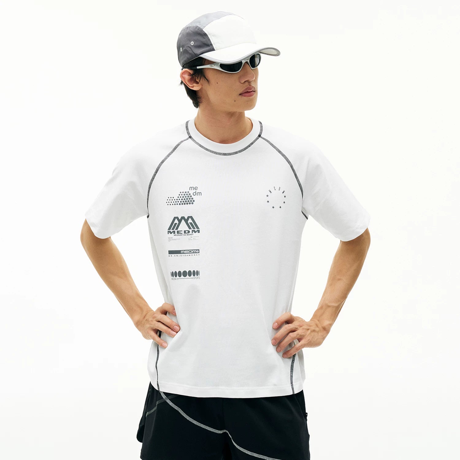 MEDM Racing Sports Series Loose Shoulder T-shirt Street Luxury Men's and Women's Breathable Casual Color Contrast Short Sleeve Summer