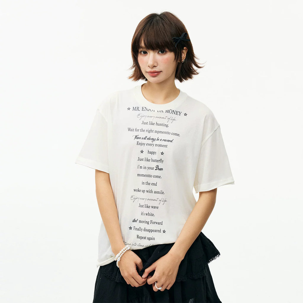 MEDM poetry collection layout printing casual round neck knitted short sleeved trendy American lazy feeling unisex T-shirt summer