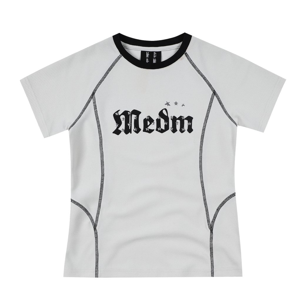 MEDM contrasting color reverse car curve starry sky casual short sleeved high street letter printed functional style loose T-shirt for women