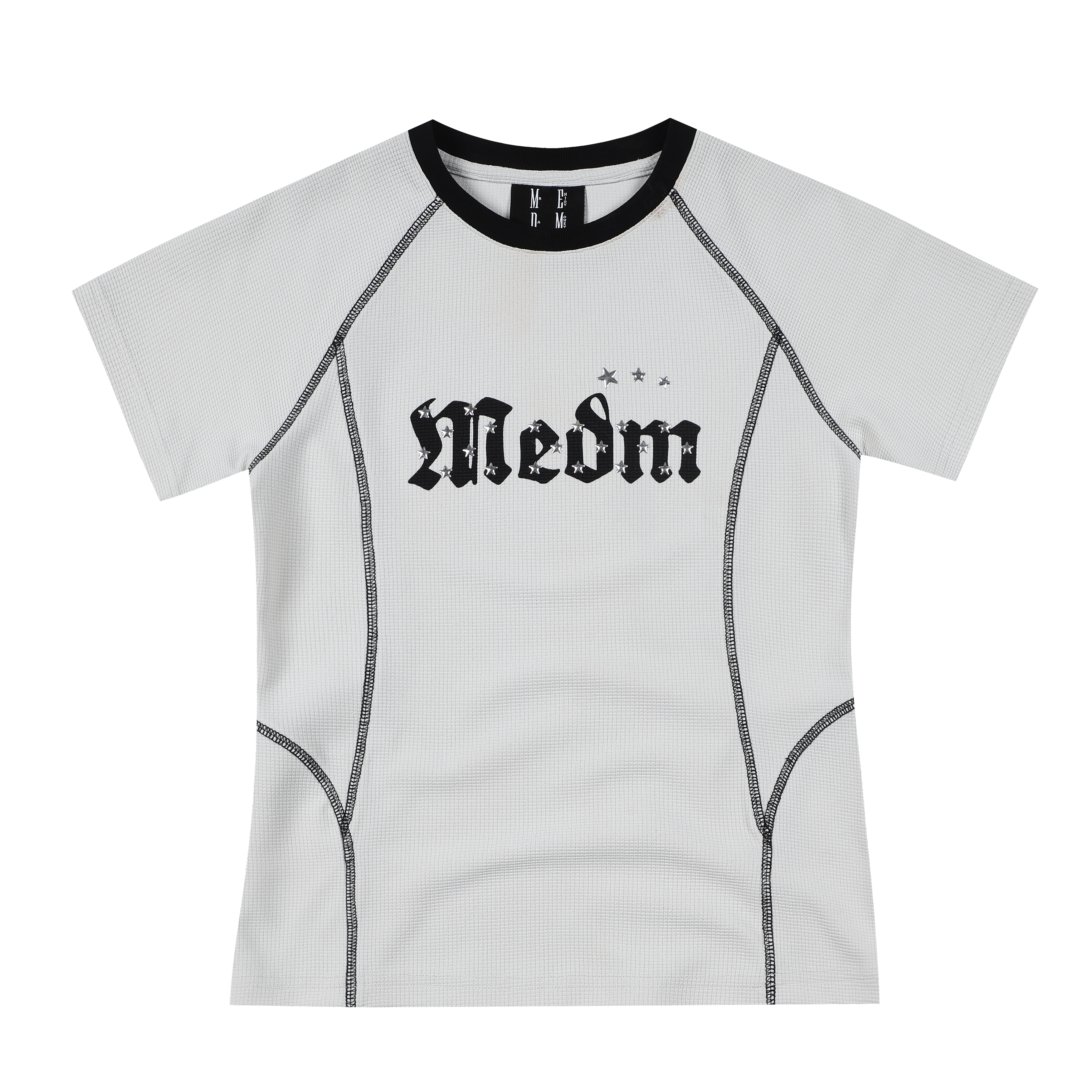 MEDM contrasting color reverse car curve starry sky casual short sleeved high street letter printed functional style loose T-shirt for women