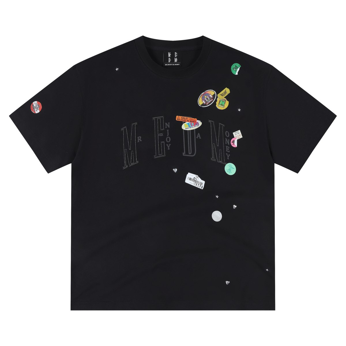MEDM label stickers, pure cotton casual round neck T-shirt, trendy logo stickers, embroidered printed fabric, loose couple short sleeves, summer