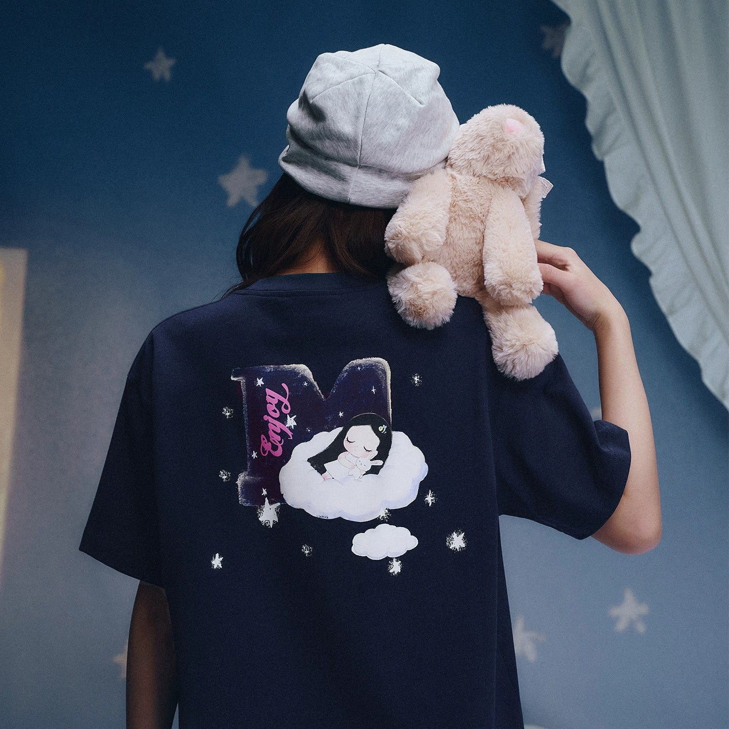MEDM x Iria mailbox collaboration cloud digital print glitter logo short sleeved casual round neck T-shirt for women summer