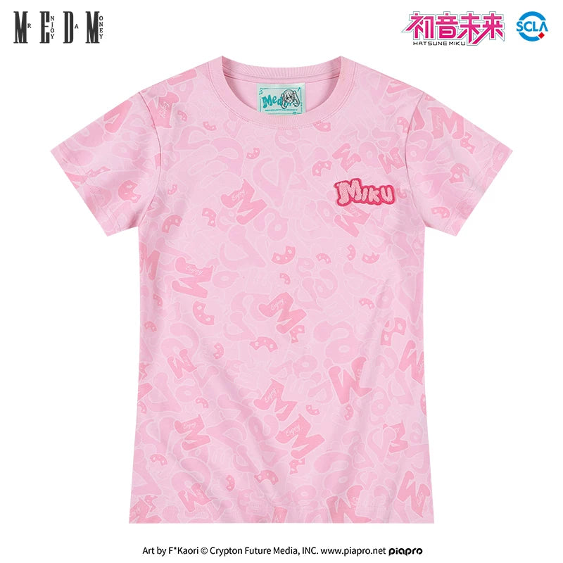 MEDMx Hatsune Miku Women's AOP Camouflage Short Sleeve T-shirt 2025 New Summer Casual Loose Top