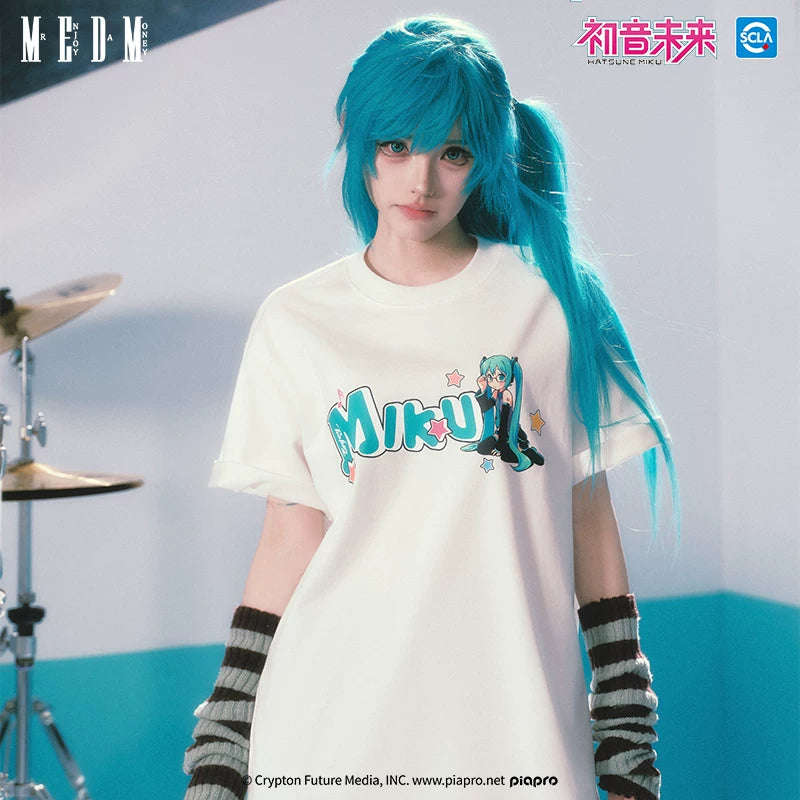 MEDMx Hatsune Miku Virtual Singer Short Sleeve Women's T-shirt 2025 New Summer American Design Casual Top