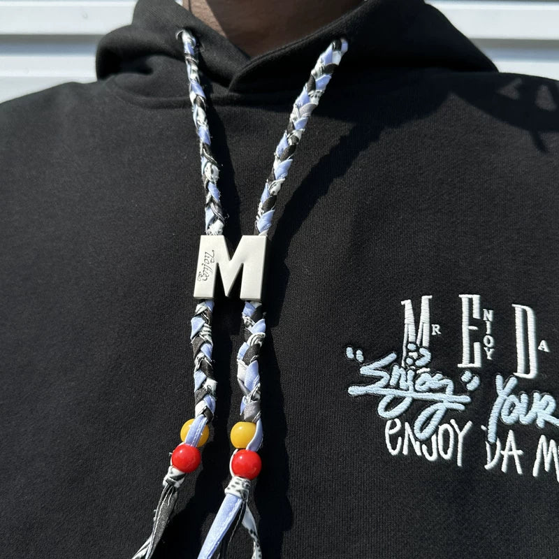MEDM Trendy Brand M Button Woven Rope Hoodie Men's Spring and Autumn China-Chic Design Street Retro Casual Hoodie