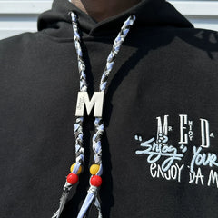MEDM Trendy Brand M Button Woven Rope Hoodie Men's Spring and Autumn China-Chic Design Street Retro Casual Hoodie