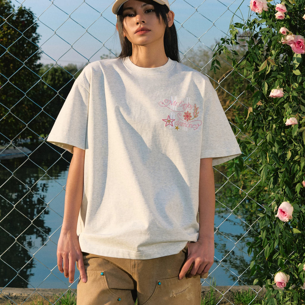 MEDM26SS glitter gold embroidered short sleeved T-shirt for men, 2026 new American hip-hop loose casual half sleeved tee