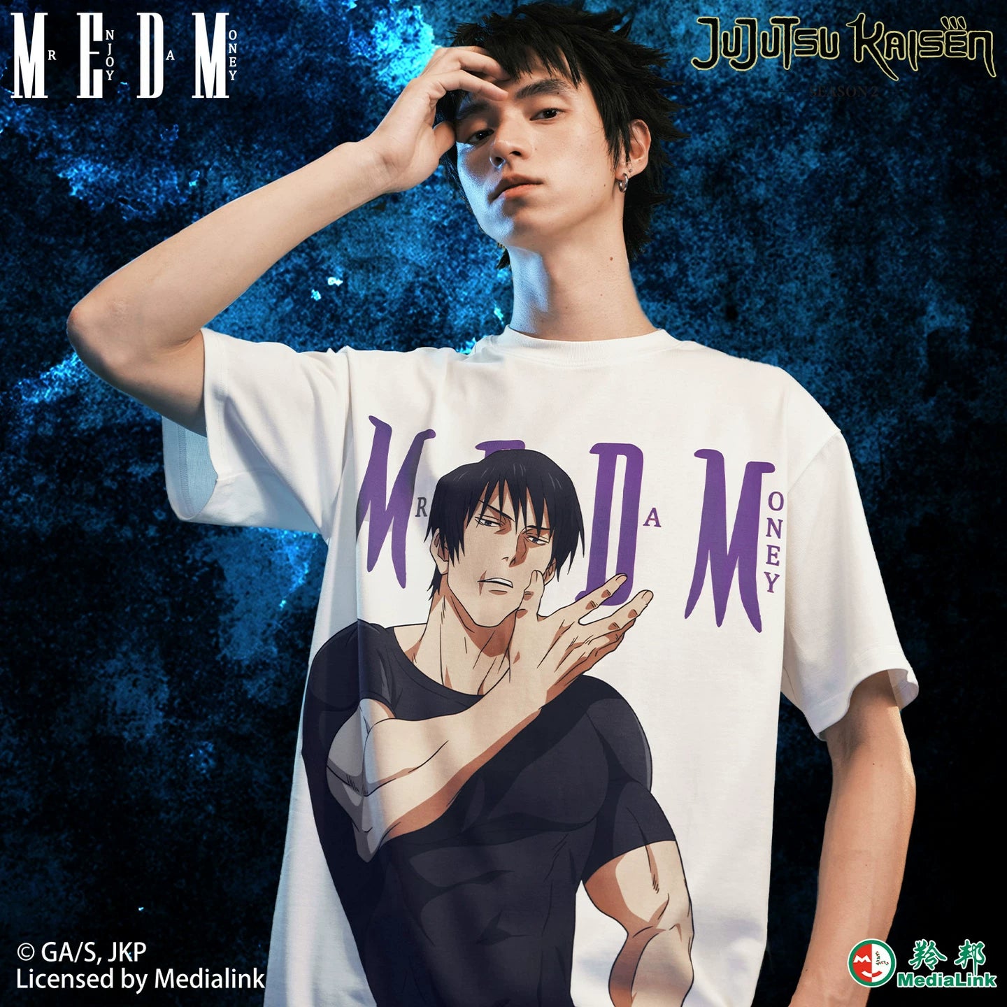 MEDM x Spell Battle Collaboration - Anime Character Printing Basic Casual Round Neck Short sleeved Men's and Women's T-shirts