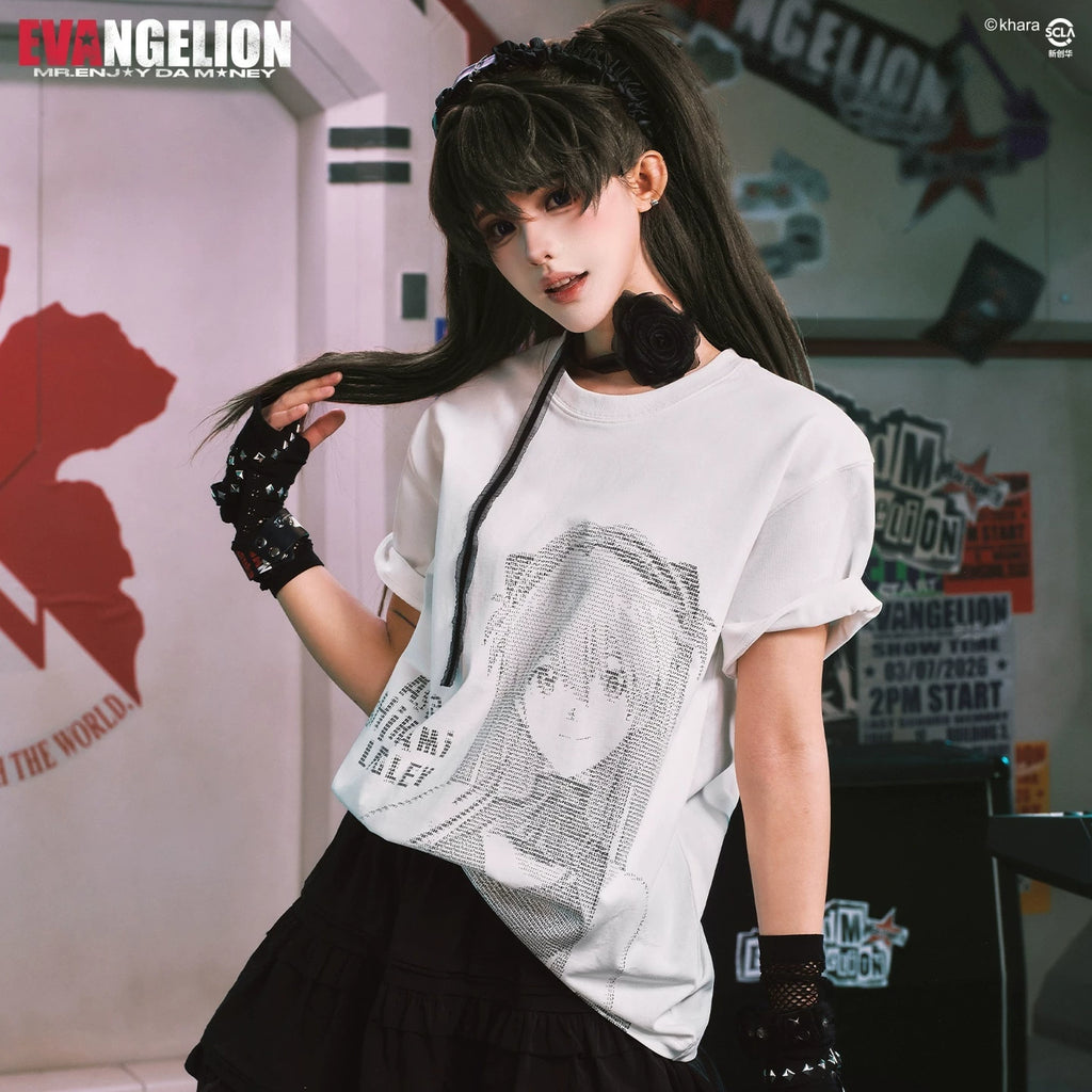 MEDMxEVA NEVER END series character code style loose short sleeved trendy personalized loose round neck T-shirt