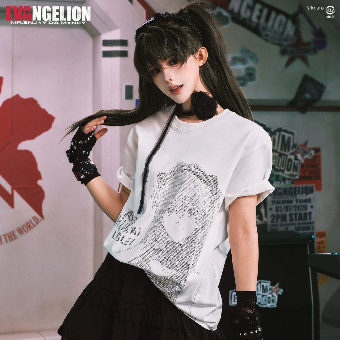 MEDMxEVA NEVER END series character code style loose short sleeved trendy personalized loose round neck T-shirt