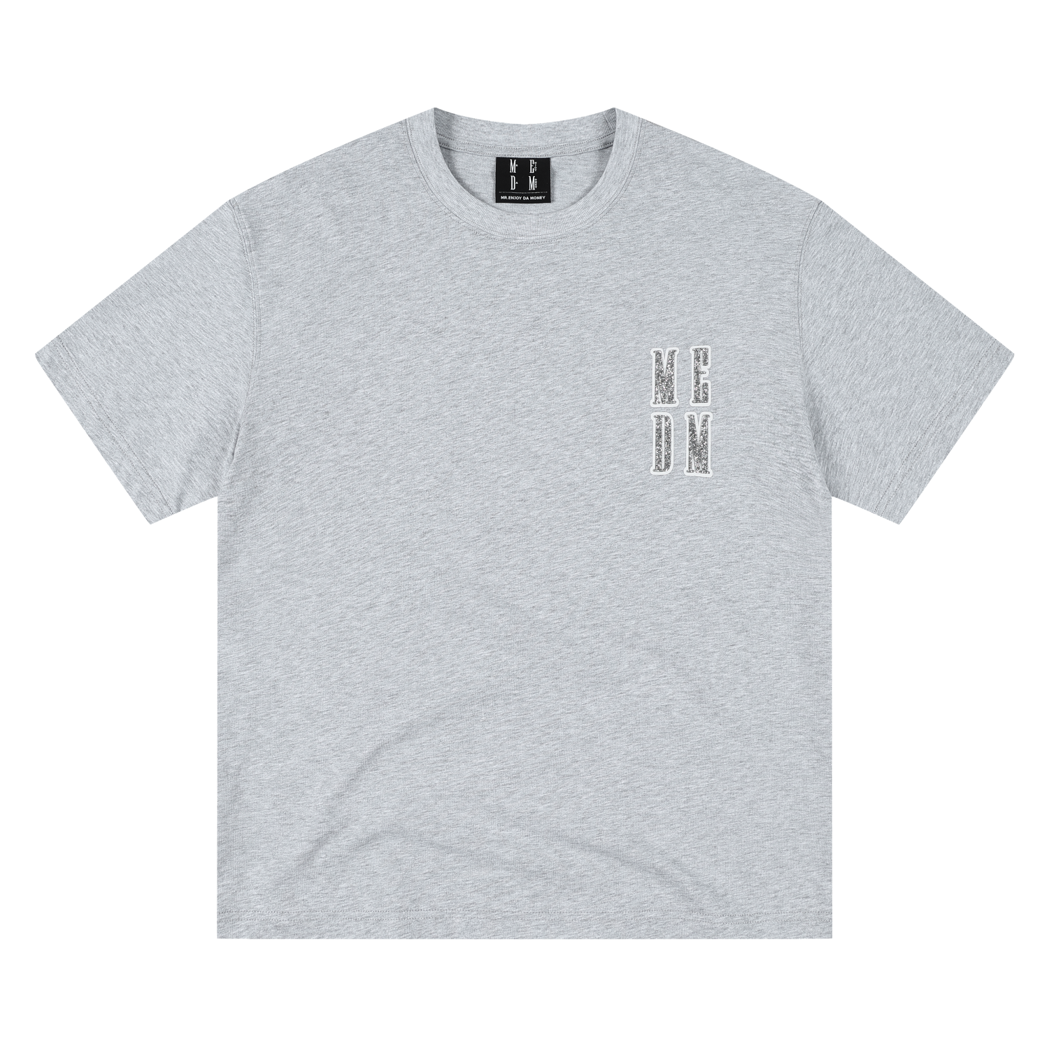 MEDM 3D rhinestone four letter casual micro silhouette short sleeved trendy simple and versatile heavyweight pure cotton T-shirt for men and women