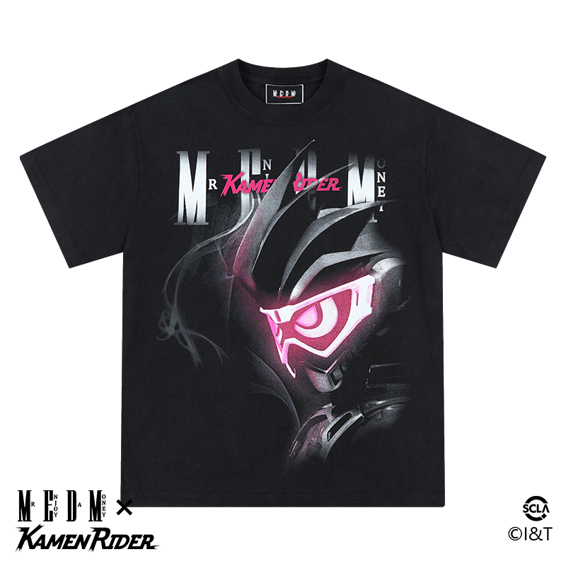 MEDMx Kamen Rider Neon Style Series Short Sleeve T-shirt Men's Summer American Retro T-shirt Casual Top