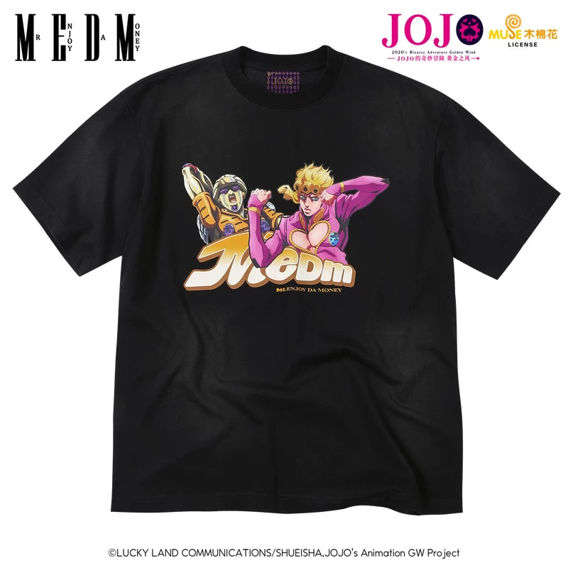 MEDMxJOJO's Bizarre Adventure Collaboration - Basic Anime Printed Casual Short Sleeve Washed Outdated T-shirt for Men