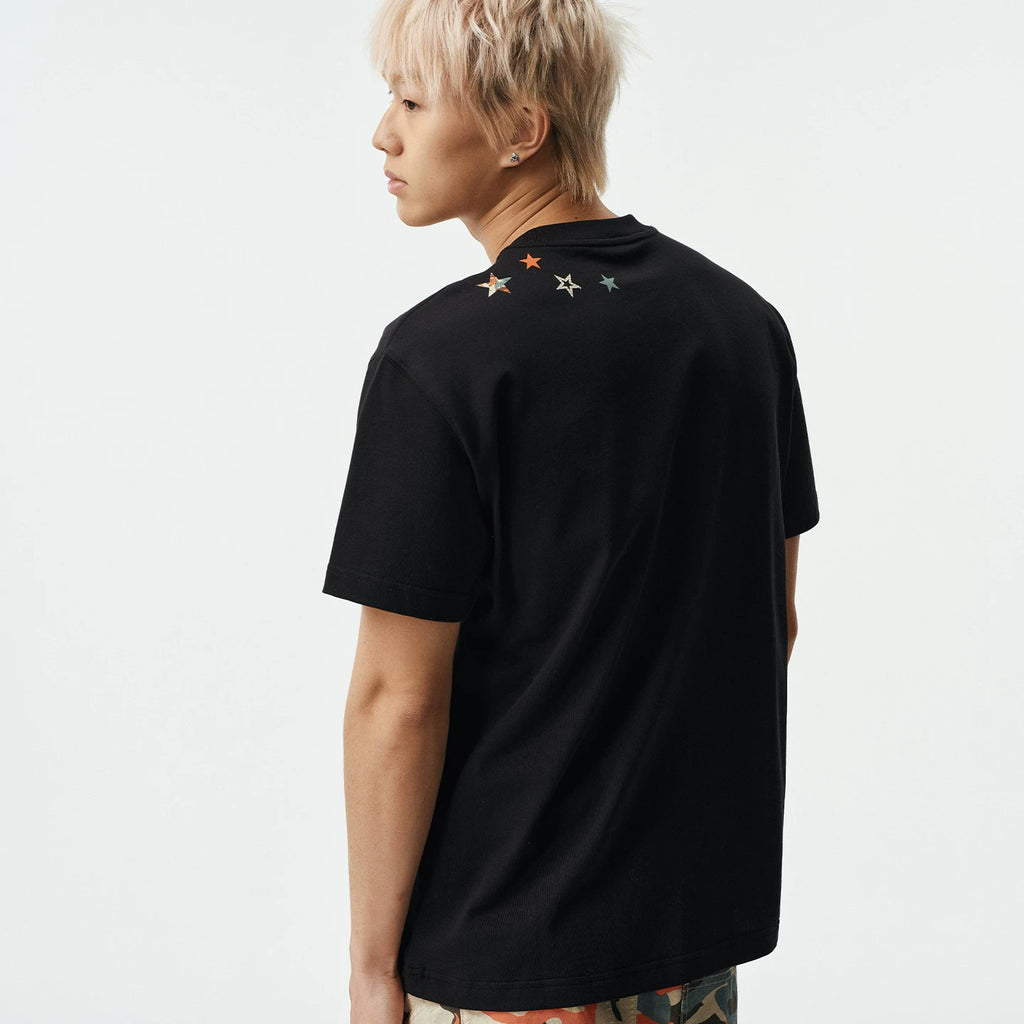 MEDM Camouflage Letter Sticker Diamond Simple Casual Round Neck T-shirt Street Relaxation Loose Look Slim Couple Short Sleeve Summer